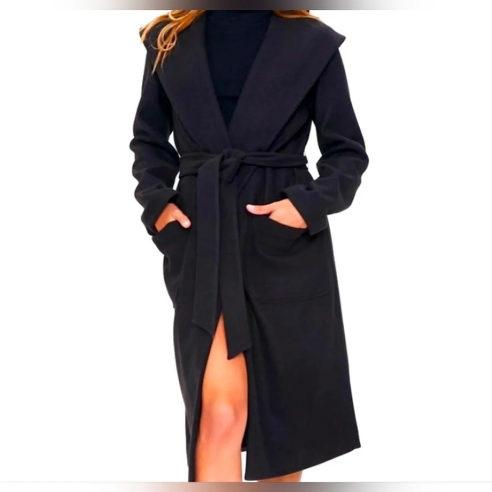 Forever 21 Womans Black Long Dress Tie Coat, Small, Nwt